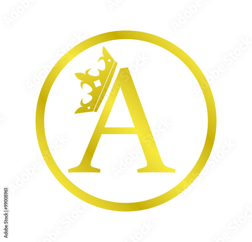 alphabet golden circle letter A with crown