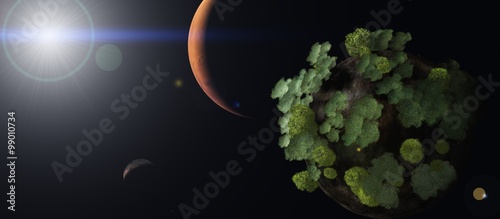 Fototapeta Naklejka Na Ścianę i Meble -  trees on the planet in space. Mars in the background.