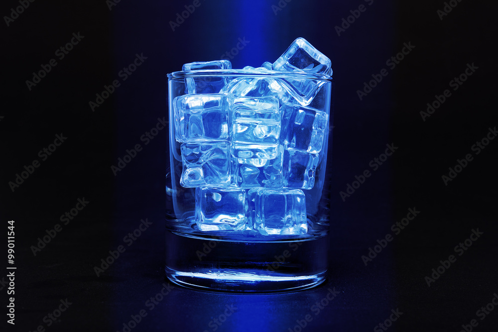 Ice cubes in glass vintage tone