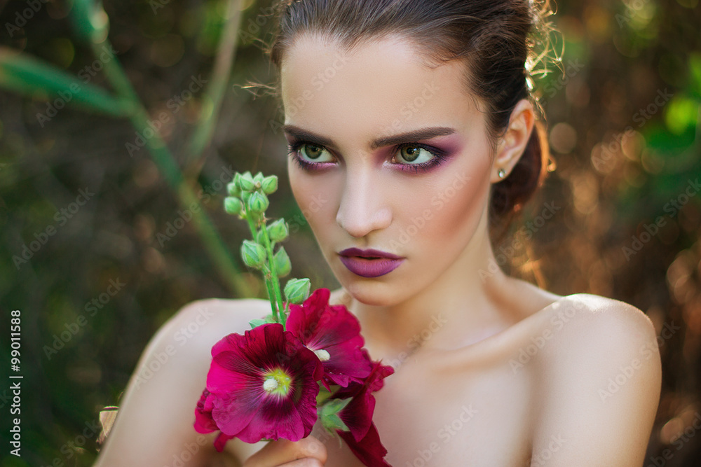 Beauty model girl. Summer look.Tropical style, wet hair Beauty model girl. Summer look.Tropical style, wet hair