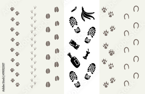 Traces of animals and humans. Poster for the Protection of the Environment. Vector illustration