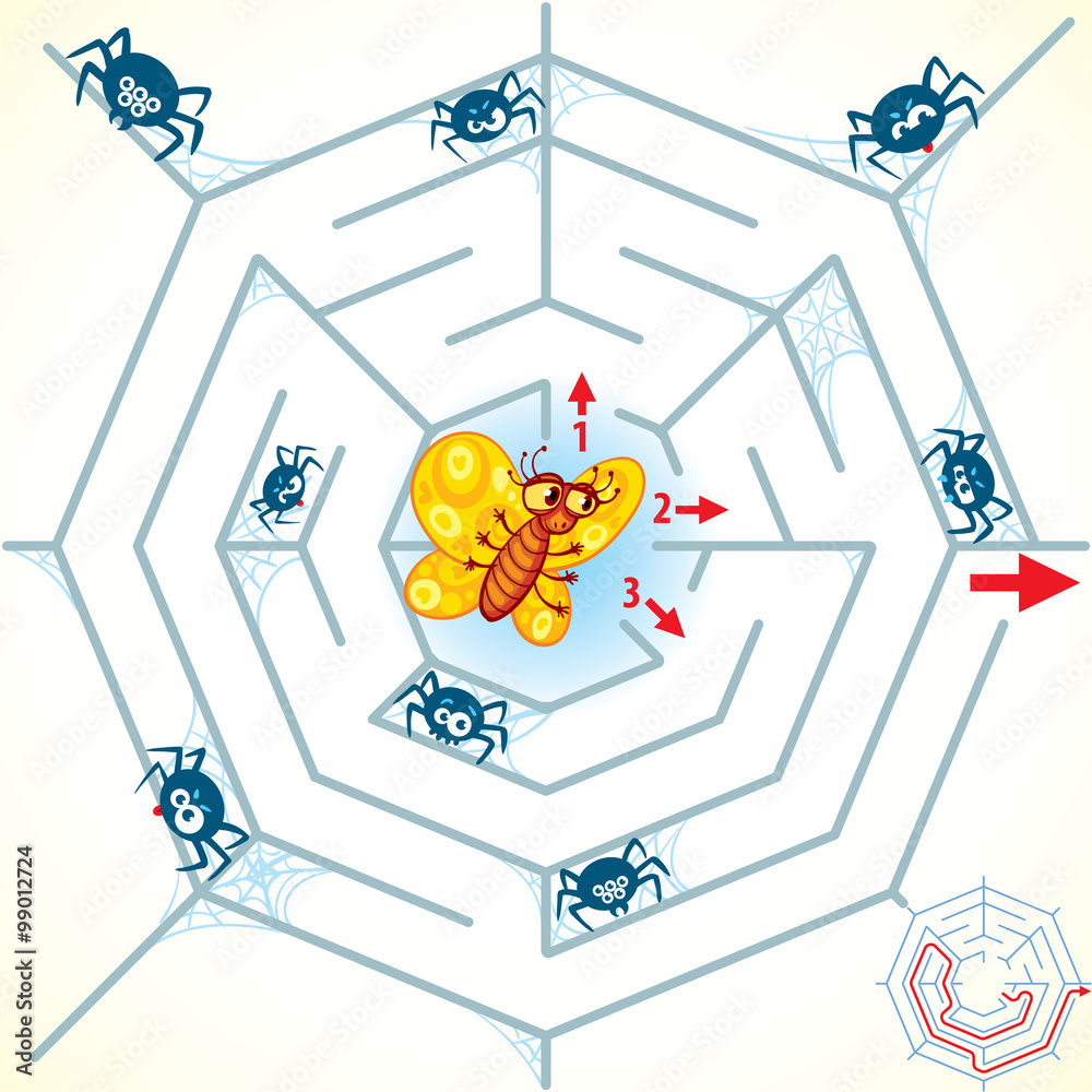 Spider Web Riddle Help the butterfly to get out of the spiderweb. Find the right way ...