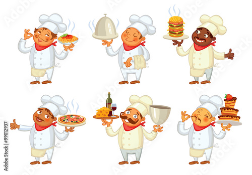 Chef serving the dish. Funny cartoon character