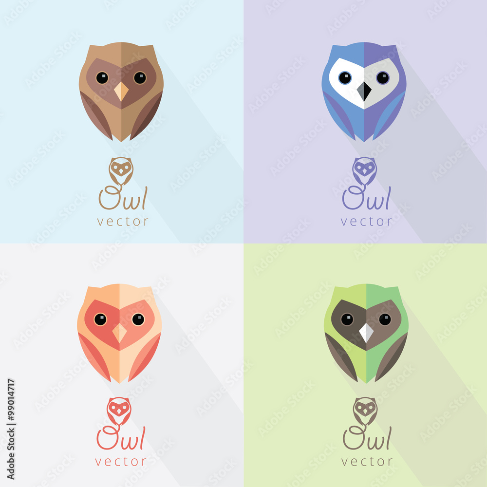Naklejka premium set of colorful flat design abstract owl logo marks and illustrations for business visual identity