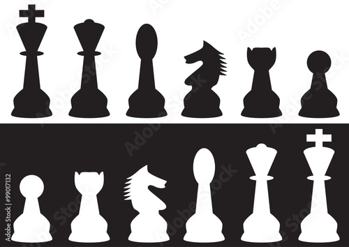 Editable vector silhouettes of a set of standard chess pieces