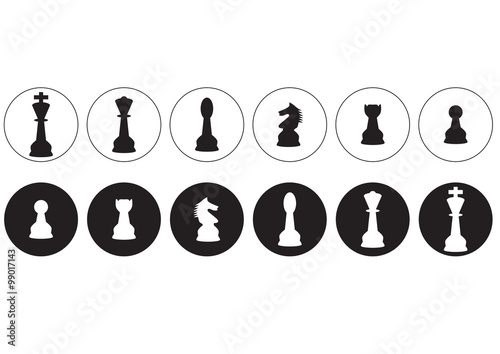 Editable vector silhouettes of a set of standard chess pieces icons