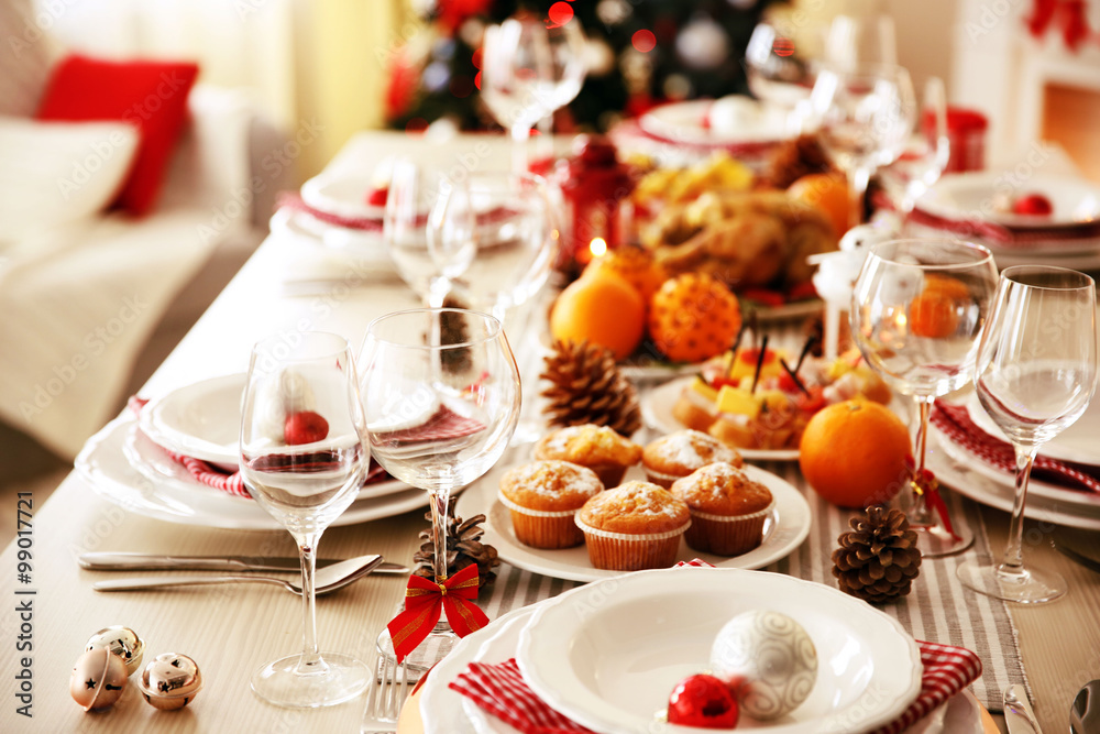 Table setting for Christmas dinner at home
