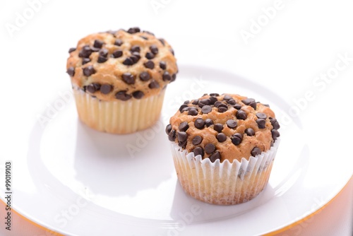 two chocolate chip muffin on a plate