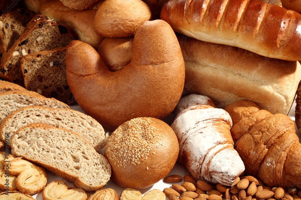 Still-life from bread and fruit