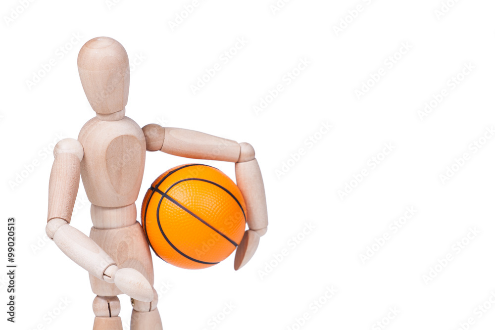 wooden dummy with a basket ball