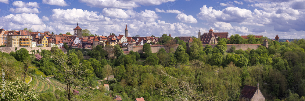 Panoramic view of Rothenburg ob der Tauber, a well-preserved medieval old town in Middle Franconia in Bavaria on popular Romantic Road through southern Germany.