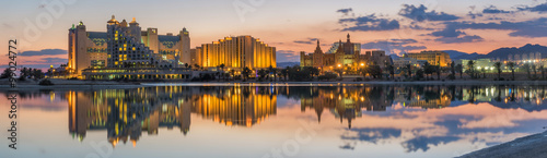 Panoramic nocturnal view on the central beach of Eilat - famous resort and recreational city in Israel