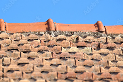 detail of roof with blue sky in the background