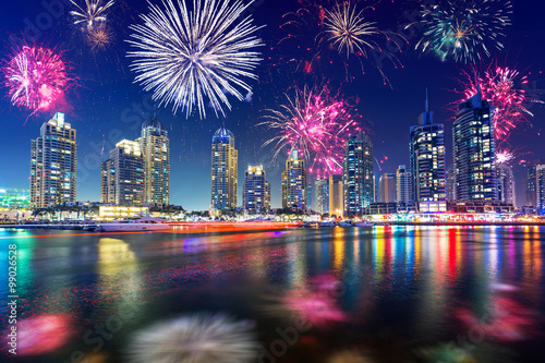 Photography New Year fireworks display in Dubai, UAE