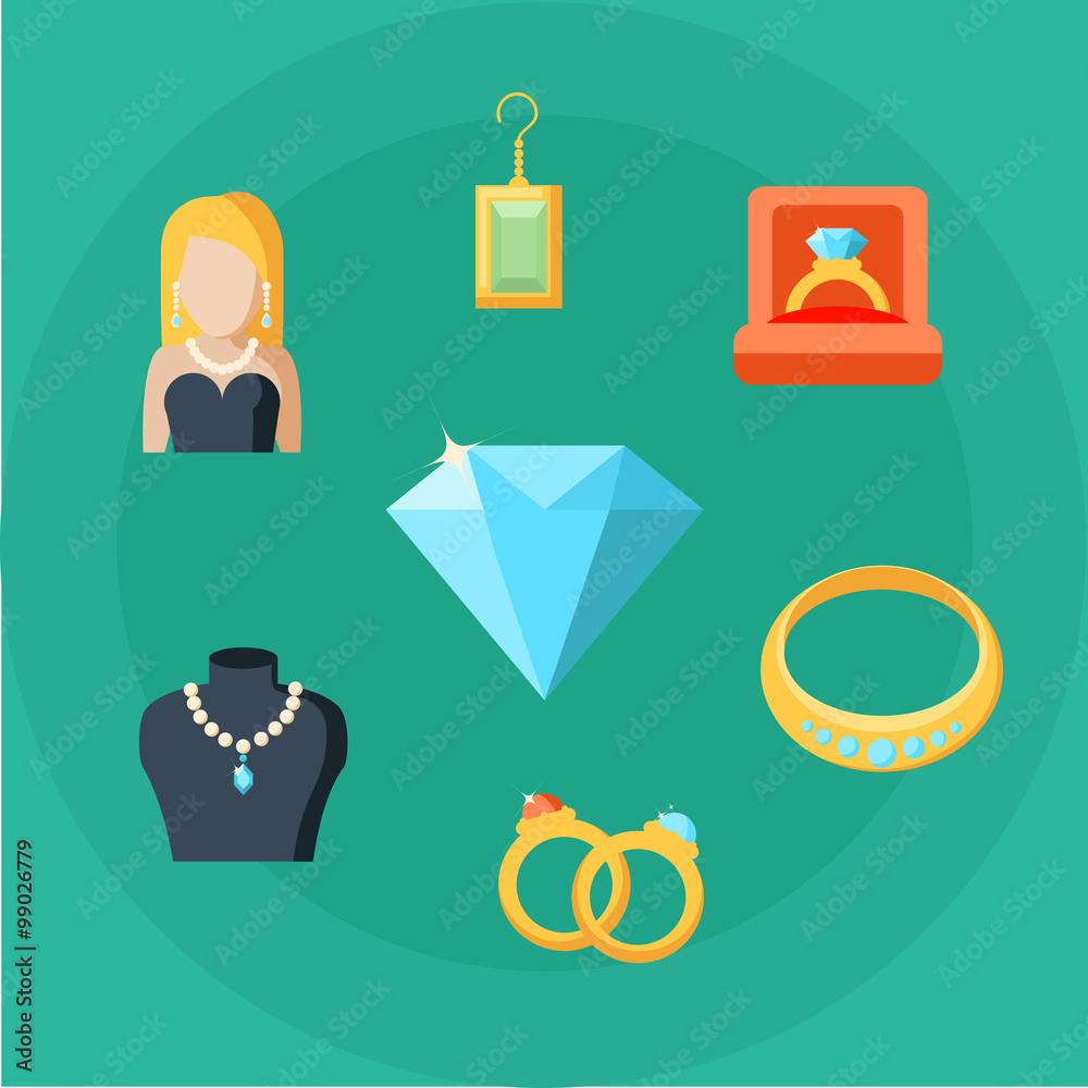 Jewelry concept icons set 