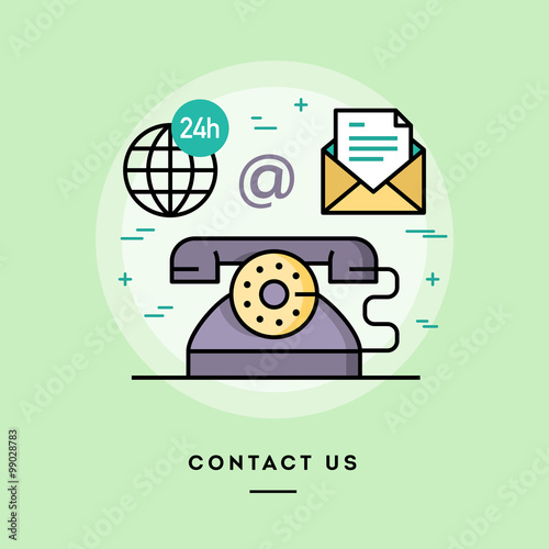 Contact us, line flat design banner