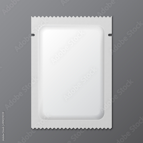 White Blank Retort Condom Wrapper. Foil Pack Template Ready For Your Design. Vector EPS10