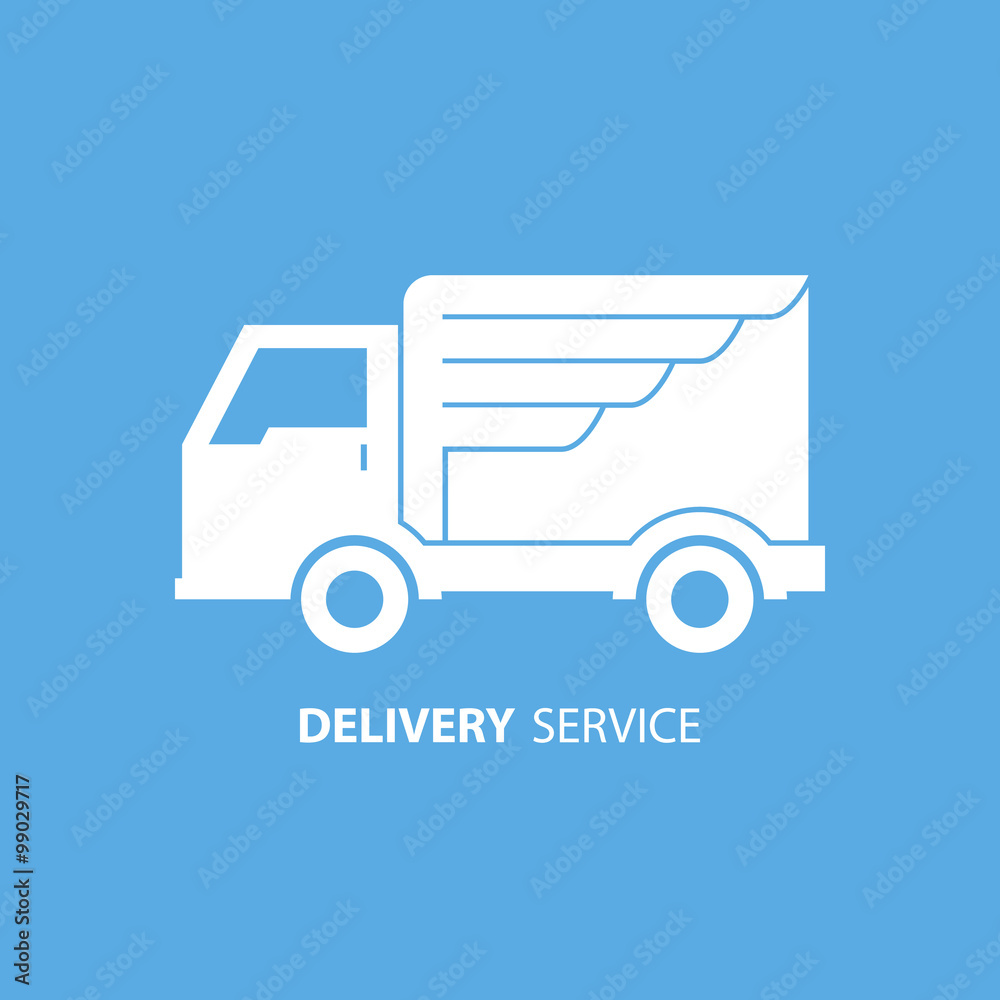 Express delivery service. Truck with wing. Truck icon. Delivery truck icon. Vector illustration.