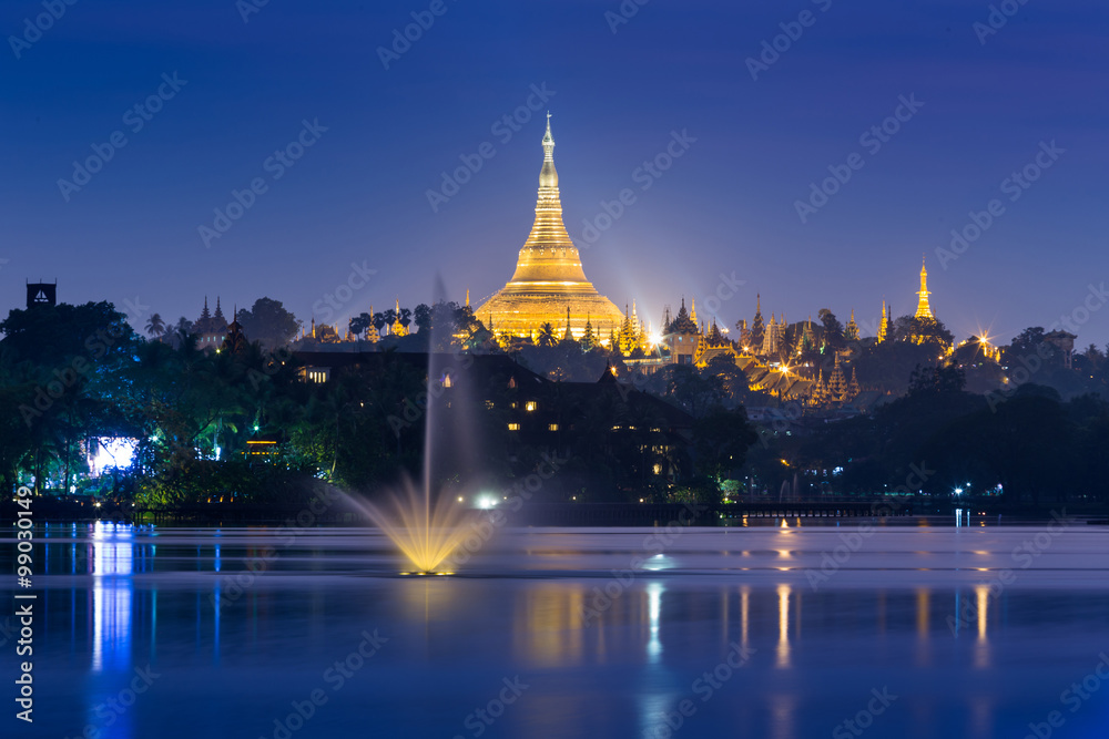 atmosphere of dusk at Shwedagon pagoda in Yangon, Myanmar