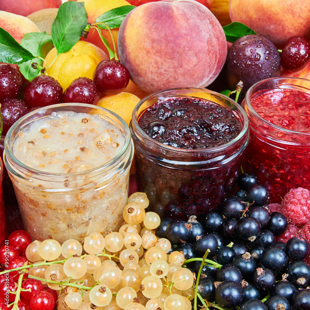 Mix of jams and fruits