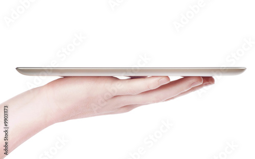 hands holding a tablet