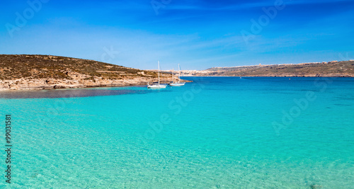 The Blue Lagoon on Comino Island  Malta Gozo.