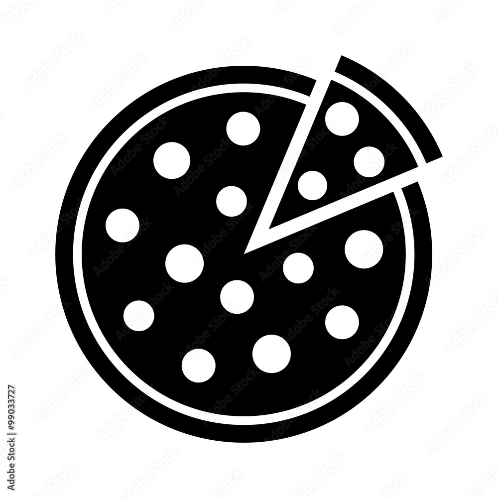 Whole pepperoni pizza pie with loose slice flat icon for food apps and websites Whole pepperoni pizza pie with loose slice flat icon for food apps and websites