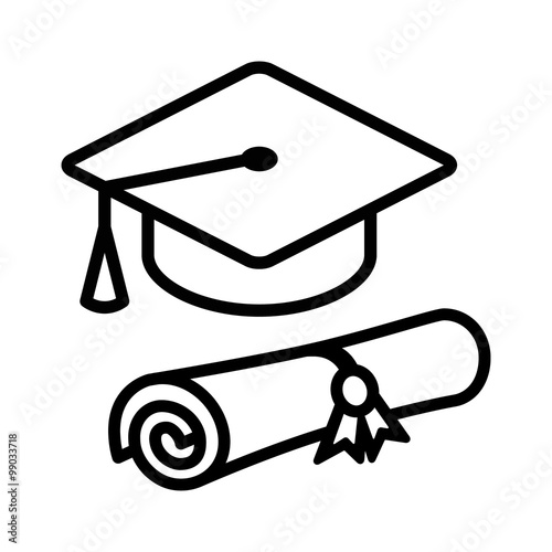 Graduation cap / hat with diploma line art icon for apps and websites