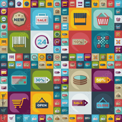 Flat concept, set modern design with shadow marketing sales