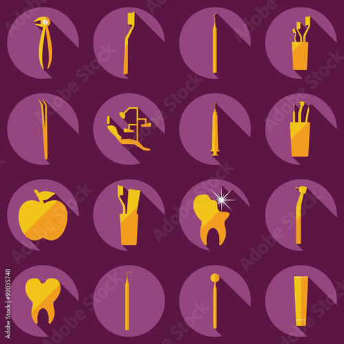 Flat concept, set modern design with shadow dentist tools
