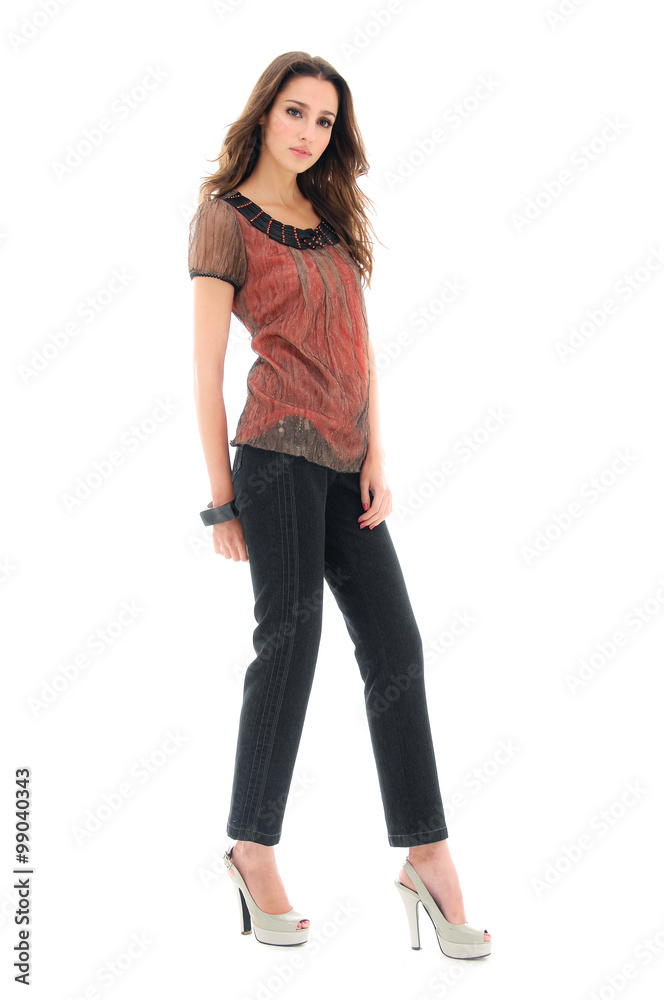 full-length young woman standing against on white background
full-length young woman standing against on white background