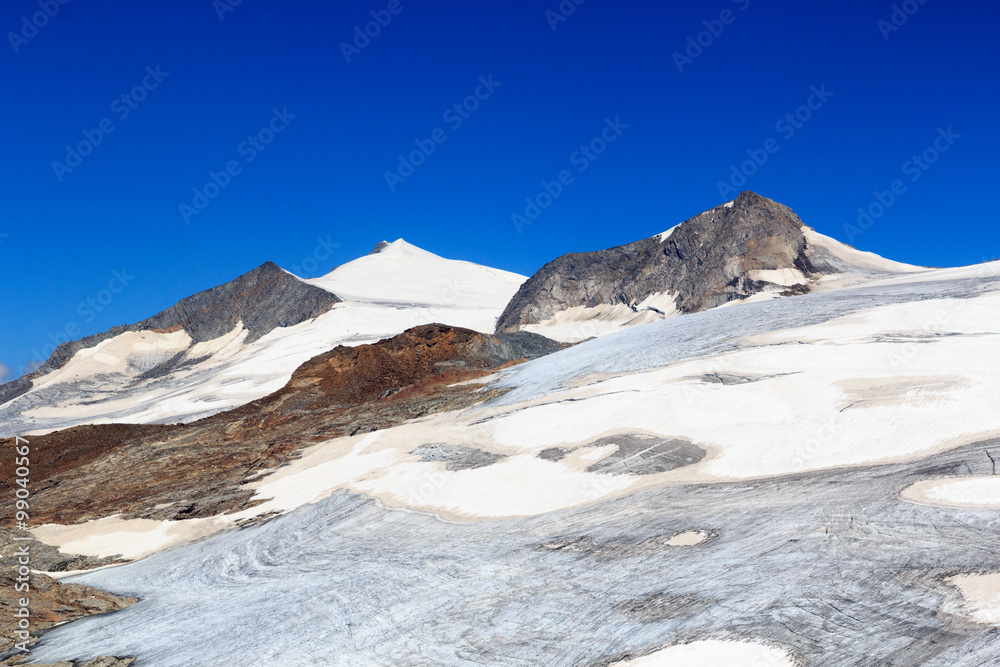 Mountain summit Großvenediger south face and glacier in Hohe Tauern Alps, Austria