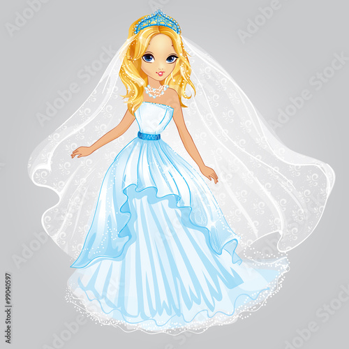 Beauty Blonde Princess In Wedding Dress