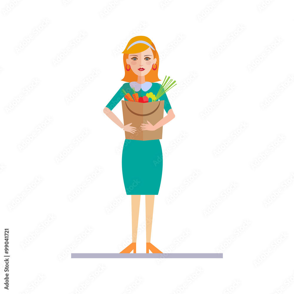 Woman Holding a Shopping Bag. Vector Illustration Woman Holding a Shopping Bag. Vector Illustration