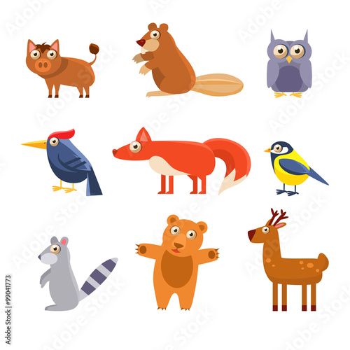 Cute Wild Forest Animals. Vector Illustration Collection