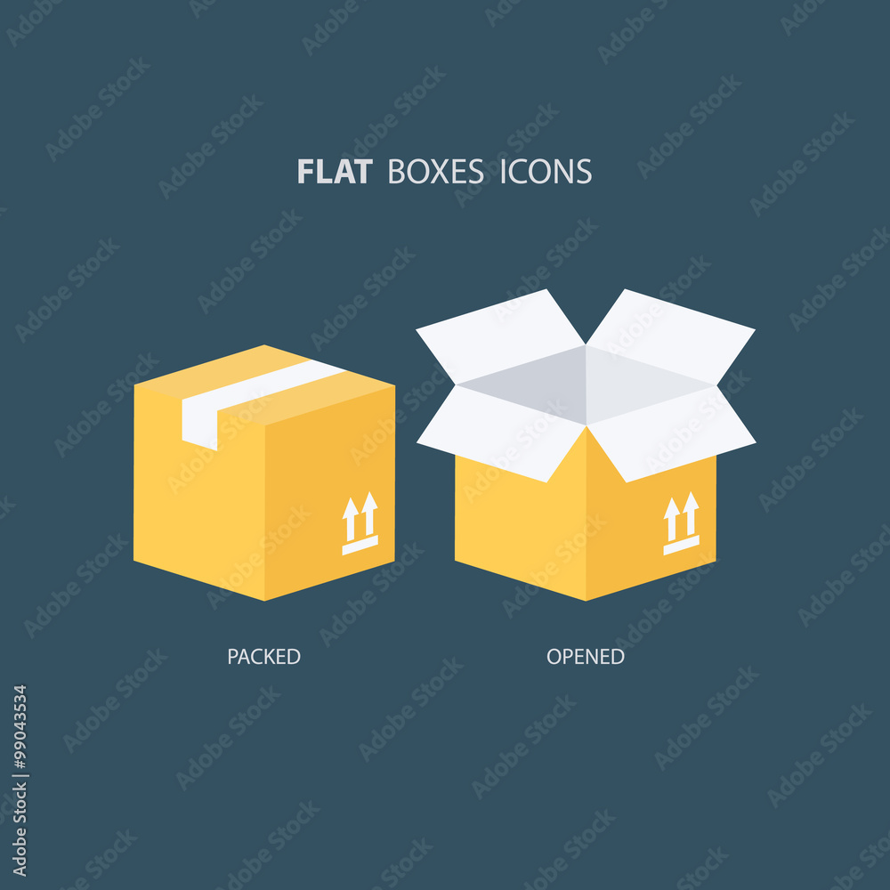 Obraz premium Boxes icons set. Packed box. Opened box. Carton package box icons. Vector illustration.