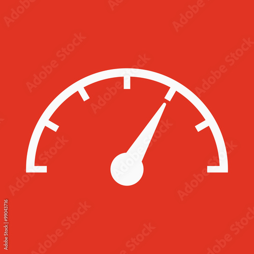 The tachometer, speedometer and indicator icon. Performance measurement symbol. Flat