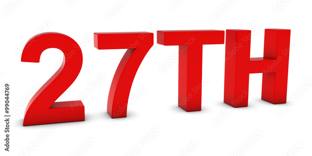 27TH - Red 3D Twenty-Seventh Text Isolated on White 27TH - Red 3D Twenty-Seventh Text Isolated on White