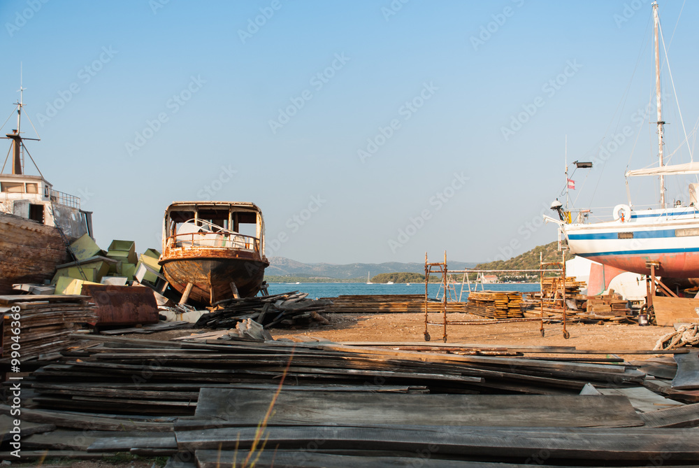 Ship in dry dock in Murter, Croatia