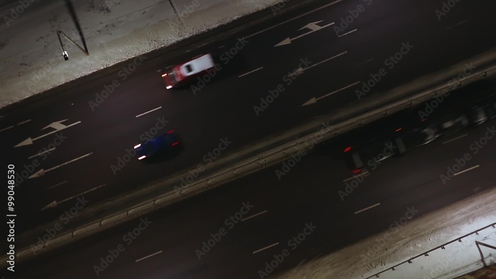 Aerial view night highway with a dividing strip Aerial view night highway with a dividing strip