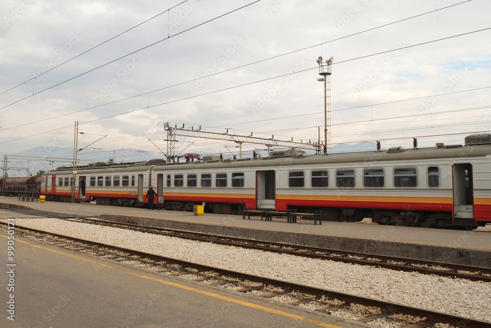 Naklejka premium The image of a railway station in Podgorica, Montenegro