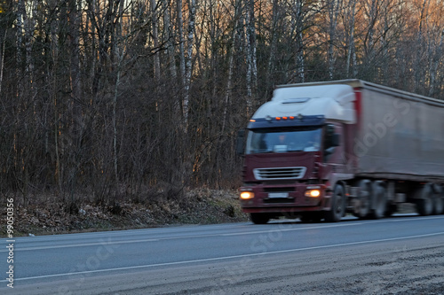 Moscow region, Russia, December, 28, 2015: The image of a truck on a highway in Moscow region