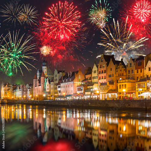 New Years firework display in Gdansk, Poland