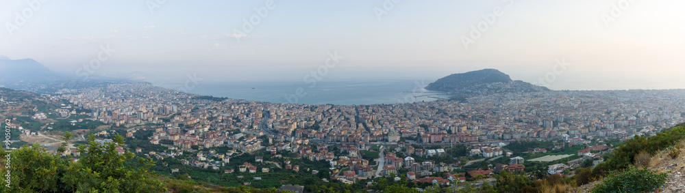 Panoramic view of twilight Alanya. Turkey.