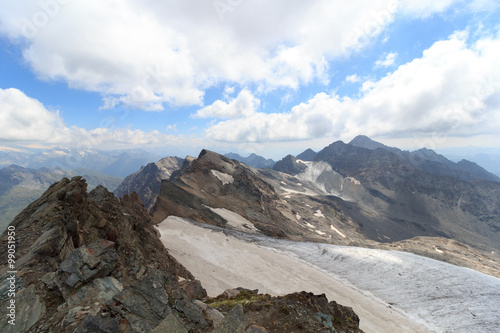 Glacier panorama with mountain Großer Hexenkopf and Hocheicham in Hohe Tauern Alps, Austria