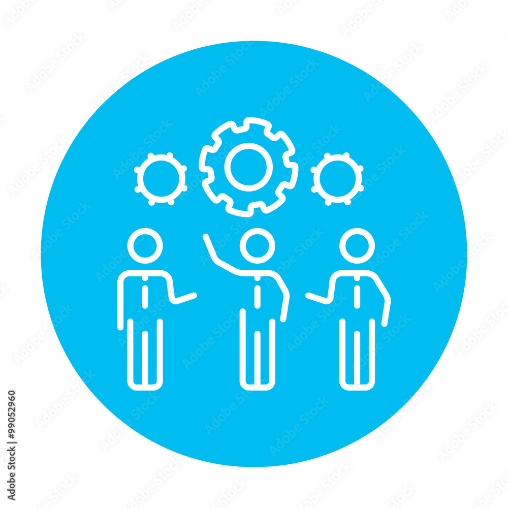Businessmen under the gears line icon. Businessmen under the gears line icon.