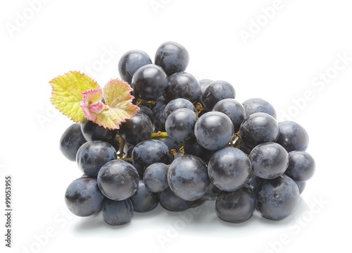 Red grapes with leaf isolated on white background