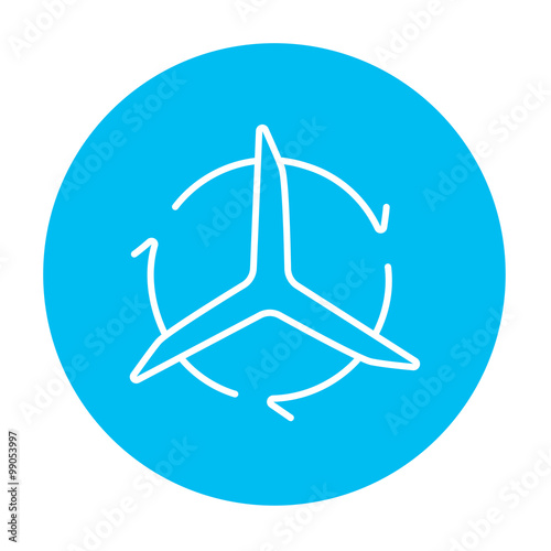 Windmill with arrows line icon.