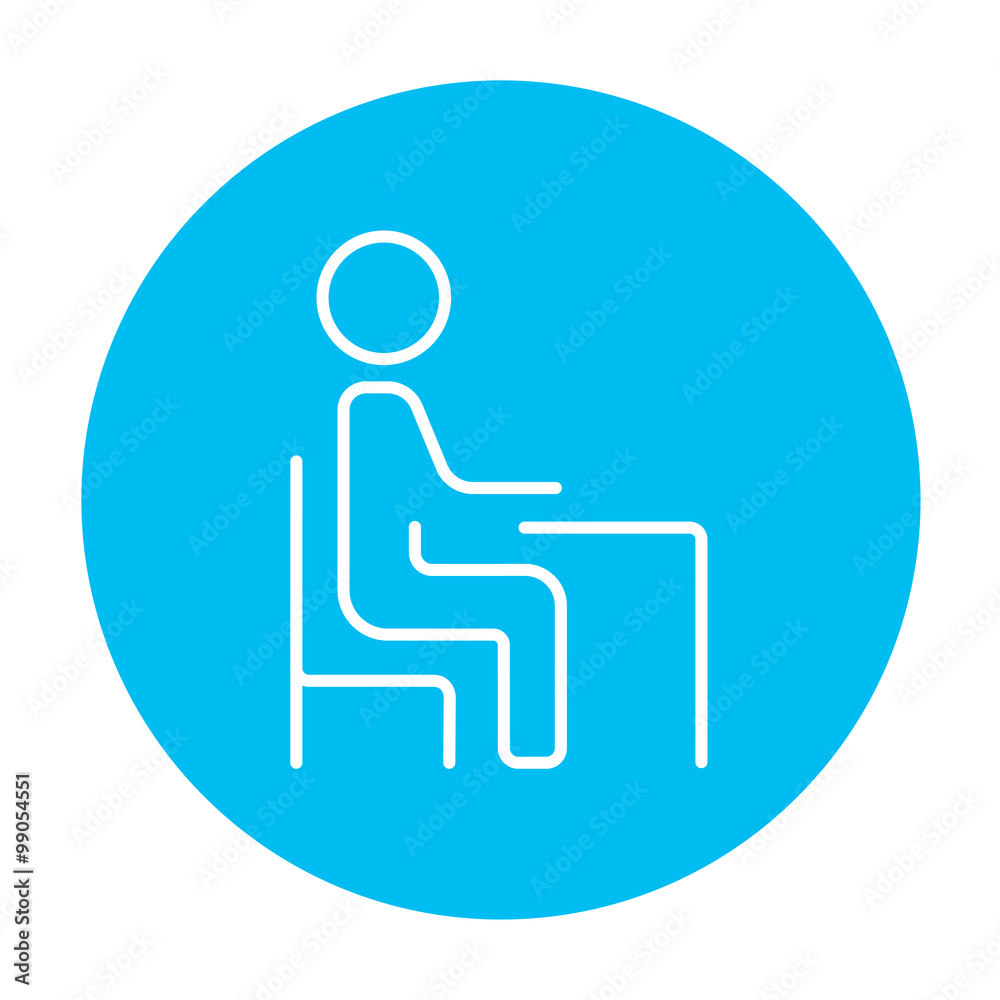 Student sitting on chair at the desk line icon. Student sitting on chair at the desk line icon.