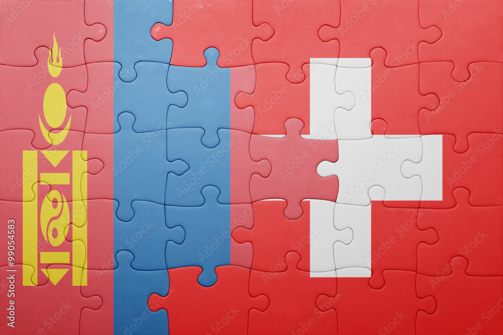 puzzle with the national flag of switzerland and mongolia